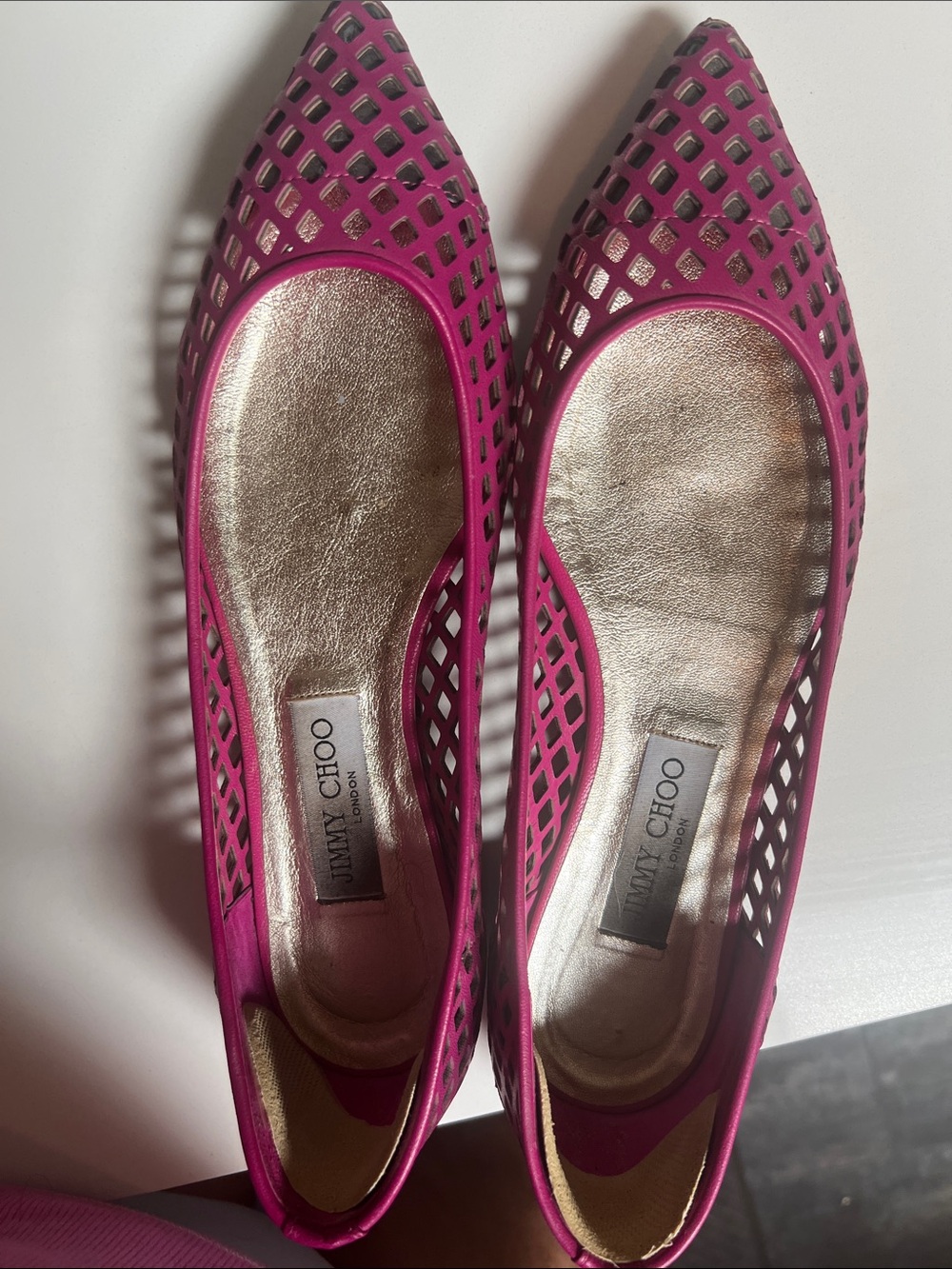 Jimmy Choo Fuchsia Laser-Cut Pointed Flats